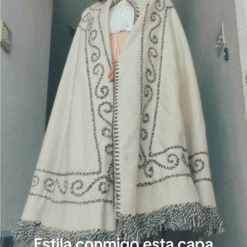 Vintage Mexican Wool Cape Unique Embroidery